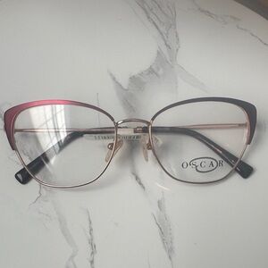 Oscar de la Renta Red and Black Cat-Eye Glasses